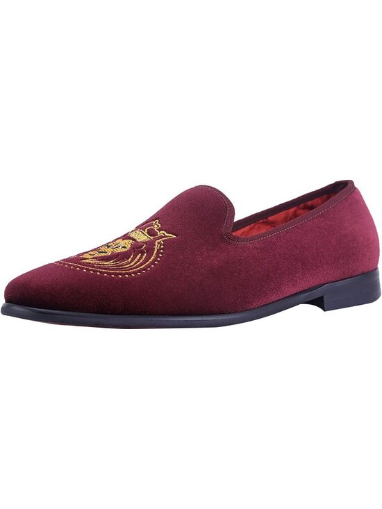 ELANROMAN Men\'s Wine Velvet Loafers Embroidered Lion Crown Formal Party Shoes main image 6